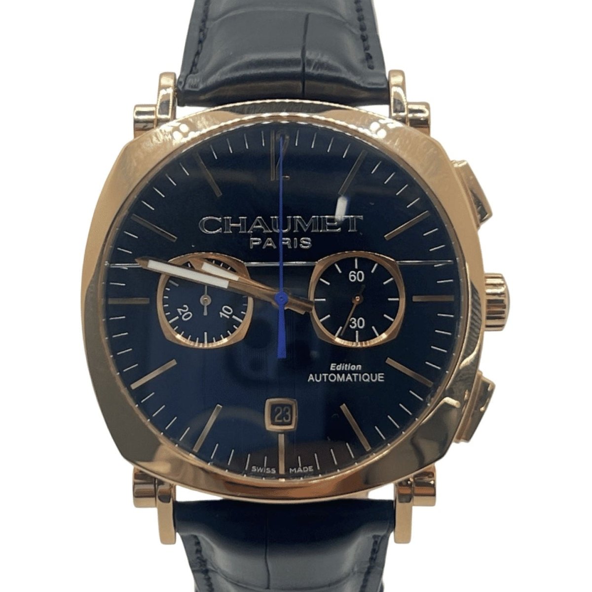 Montre CHAUMET "Dandy XL Chronograph" en or rose et cuir - Castafiore