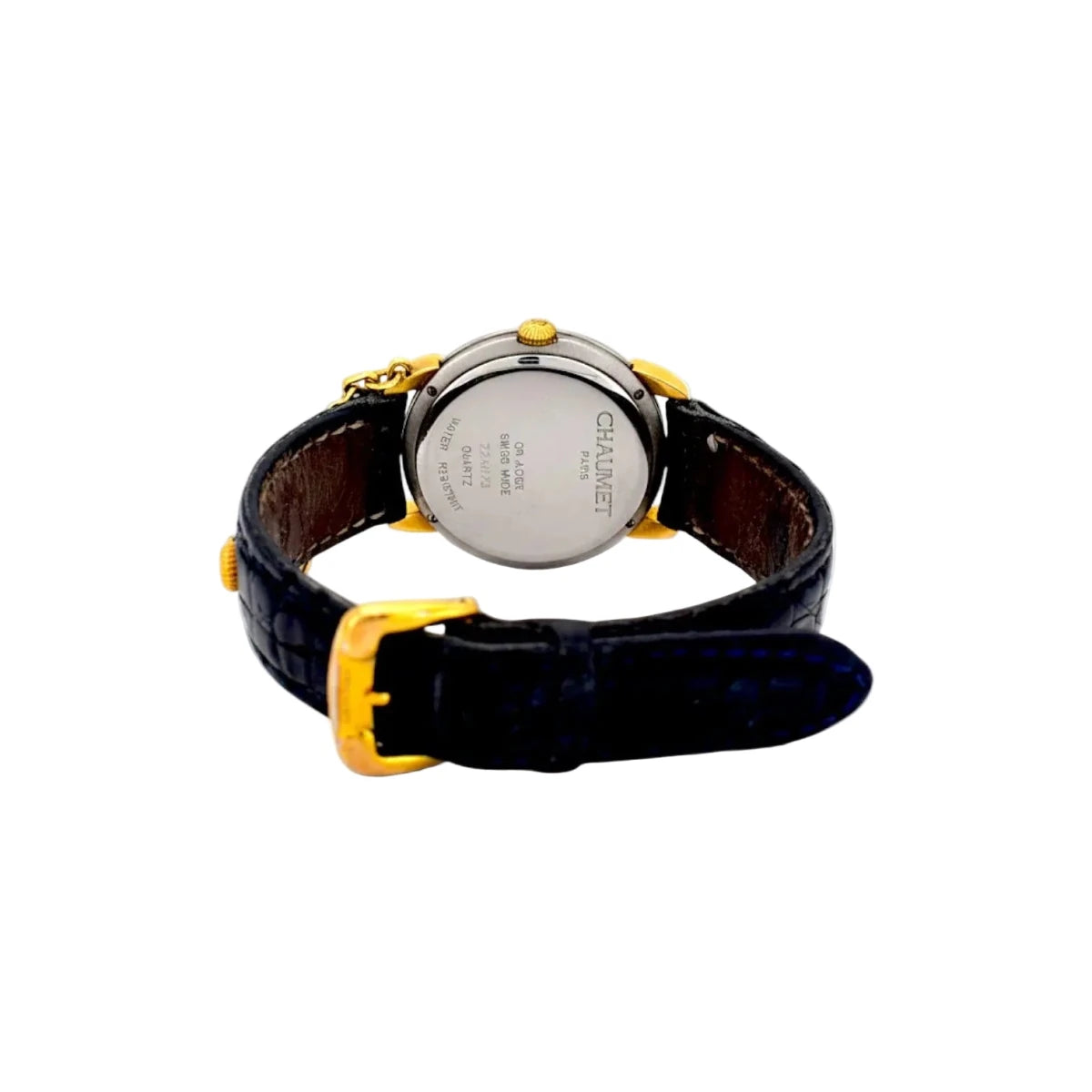 Montre CHAUMET "Elysée" GM en or jaune, acier, cuir et diamants - Castafiore