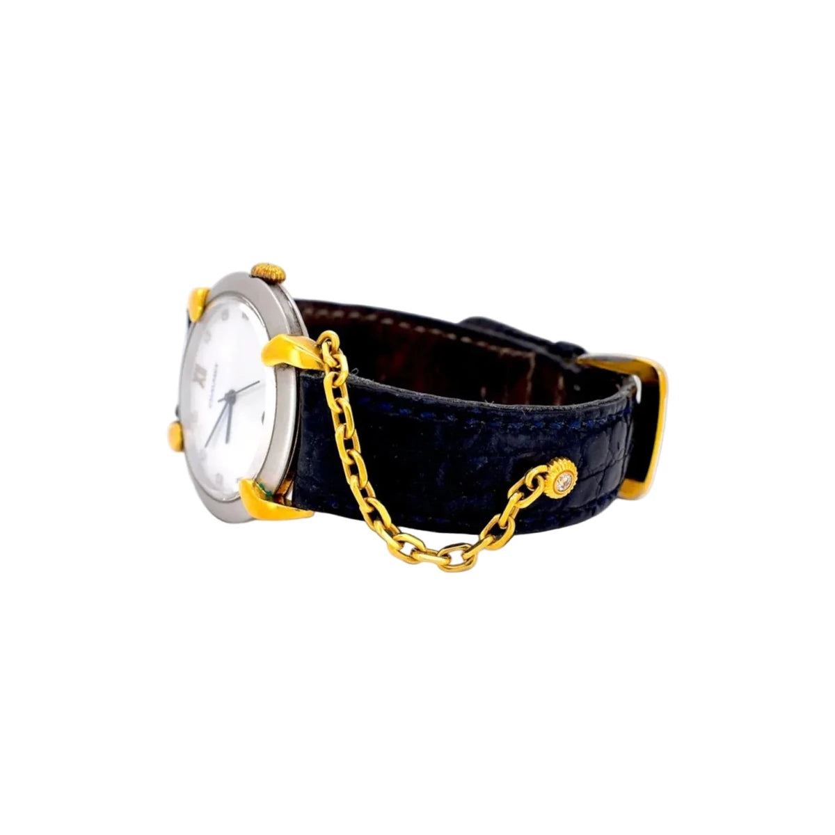 Montre CHAUMET "Elysée" GM en or jaune, acier, cuir et diamants - Castafiore