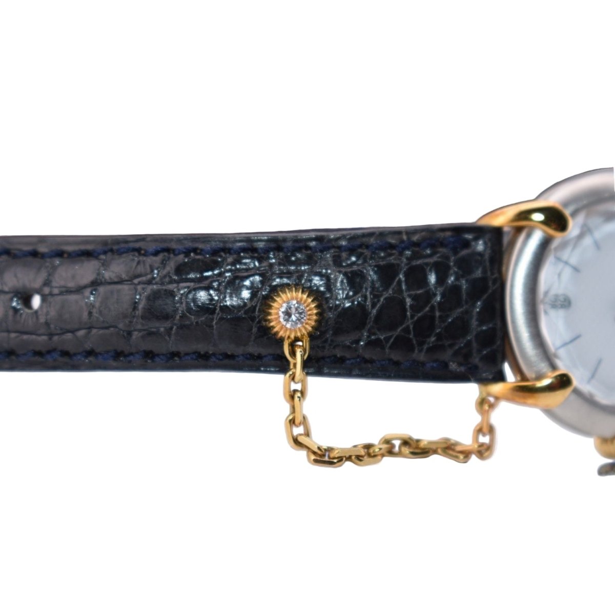 Montre CHAUMET "Élysées" en or jaune, acier, cuir, quartz et diamant - Castafiore