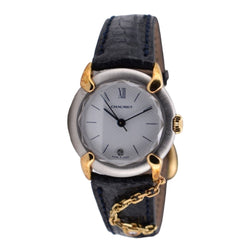 Montre CHAUMET "Élysées" en or jaune, acier, cuir, quartz et diamant - Castafiore