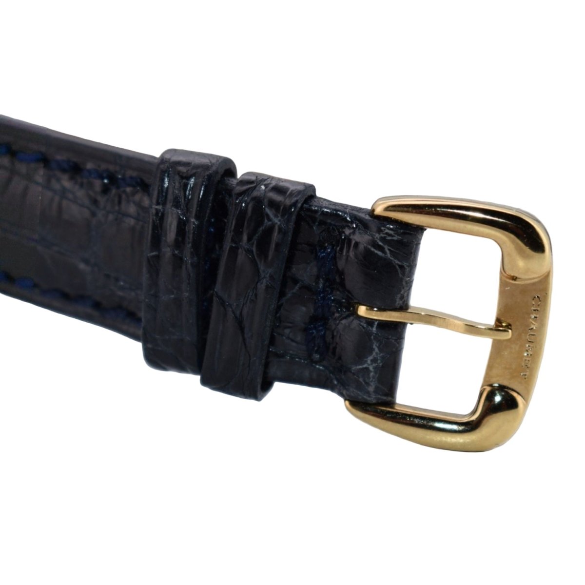 Montre CHAUMET "Élysées" en or jaune, acier, cuir, quartz et diamant - Castafiore