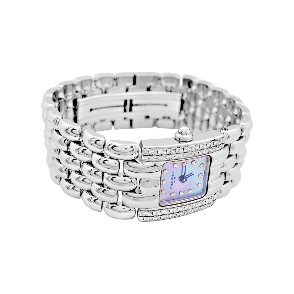 Watch Chaumet "Khésis" model in steel, diamonds, mother-of-pearl.