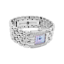 Watch Chaumet "Khésis" model in steel, diamonds, mother-of-pearl.