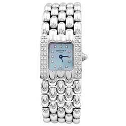 Watch Chaumet "Khésis" model in steel, diamonds, mother-of-pearl.