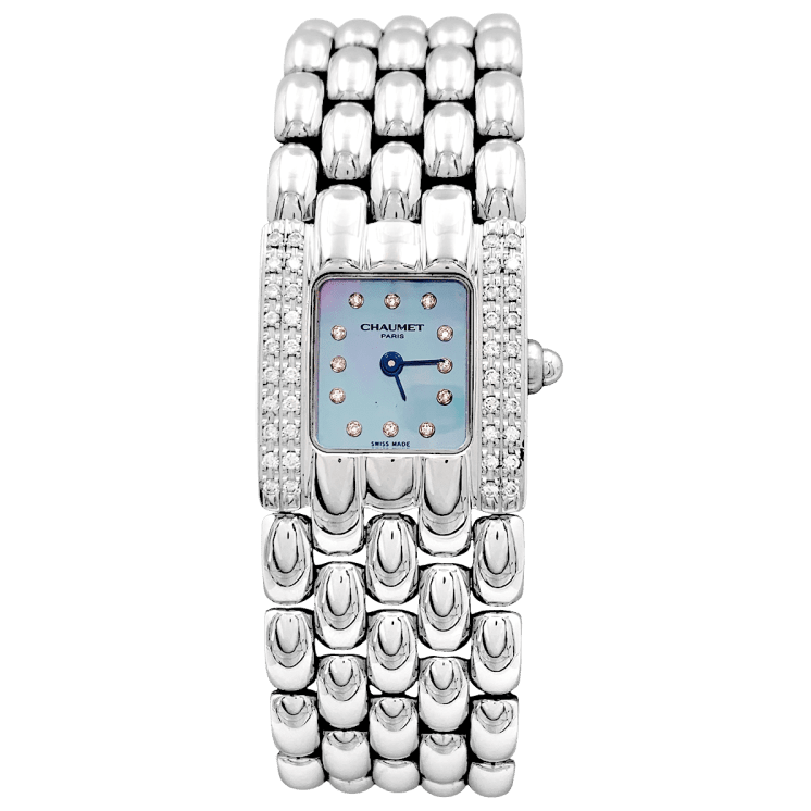 Watch Chaumet "Khésis" model in steel, diamonds, mother-of-pearl.