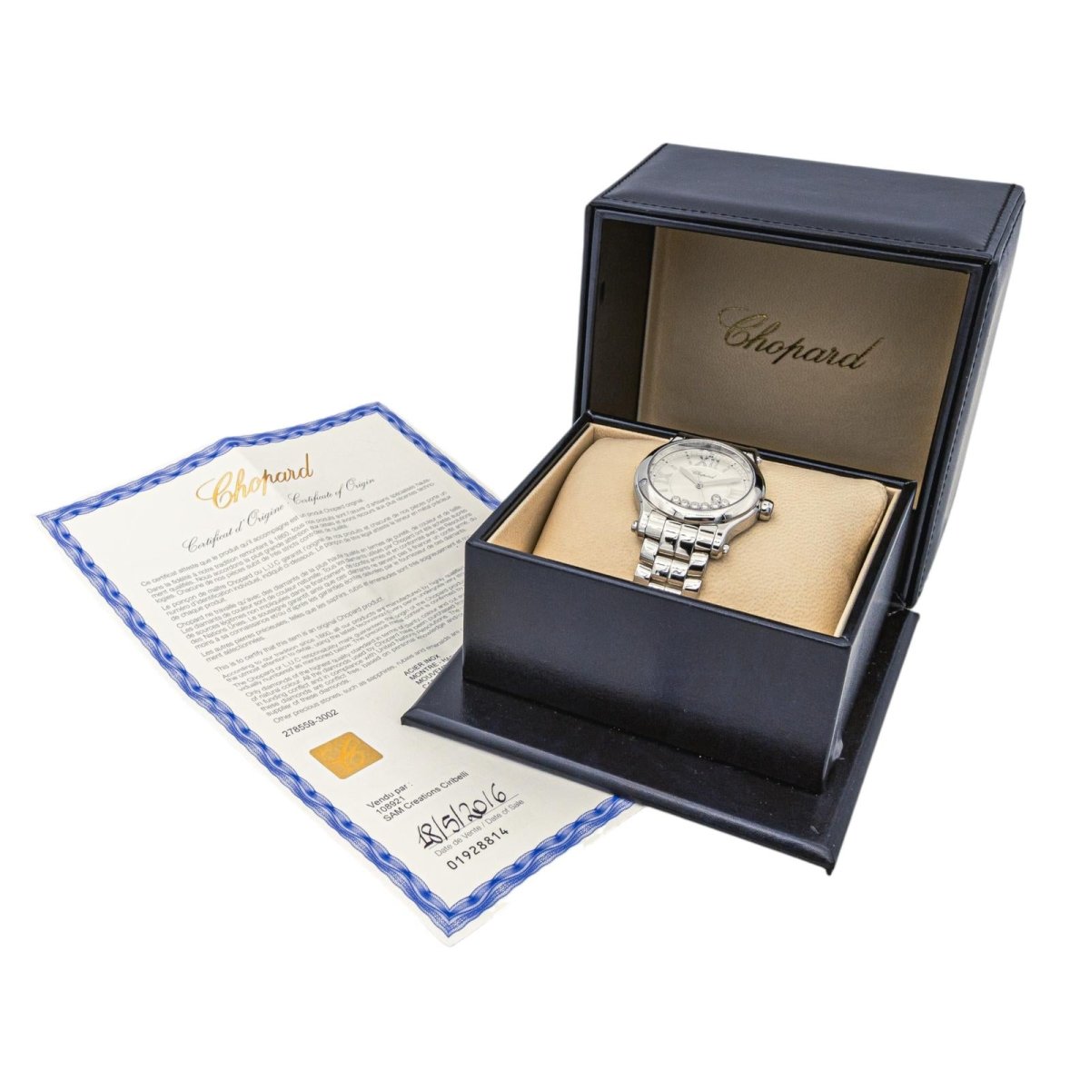 Montre CHOPARD "Happy Sport" en acier, saphir et diamant - Castafiore