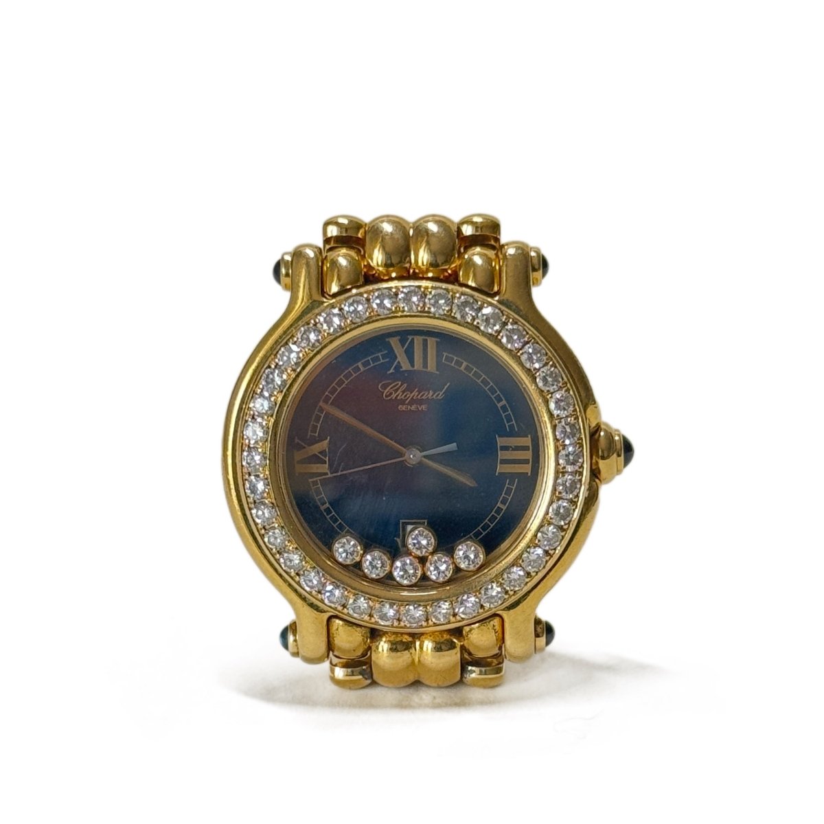 Montre CHOPARD "Happy Sport" en or jaune, saphirs, quartz et diamants - Castafiore
