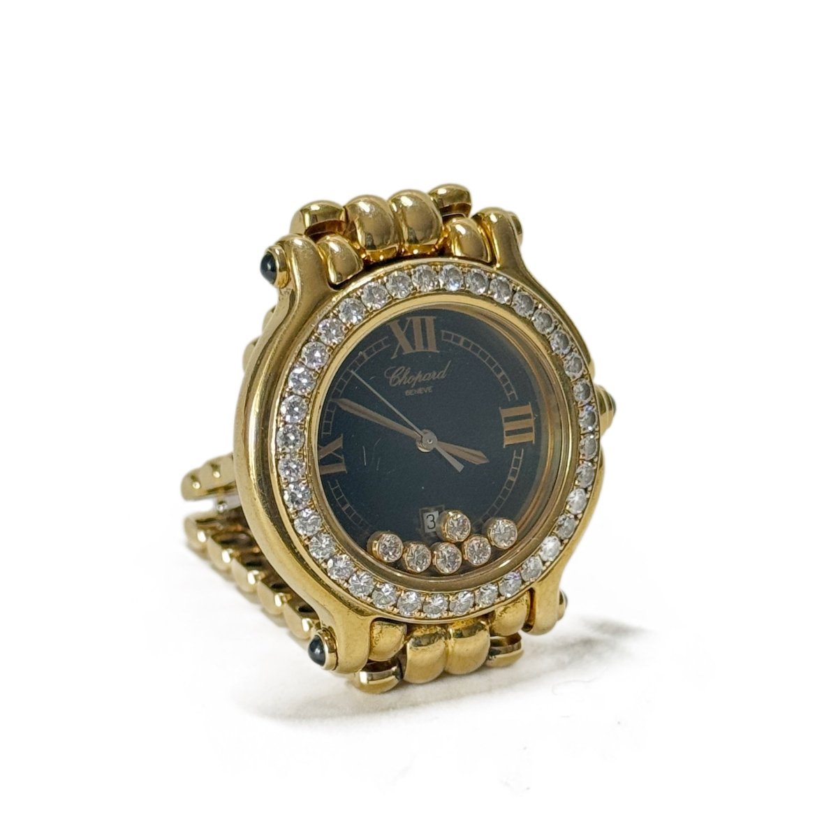 Montre CHOPARD "Happy Sport" en or jaune, saphirs, quartz et diamants - Castafiore