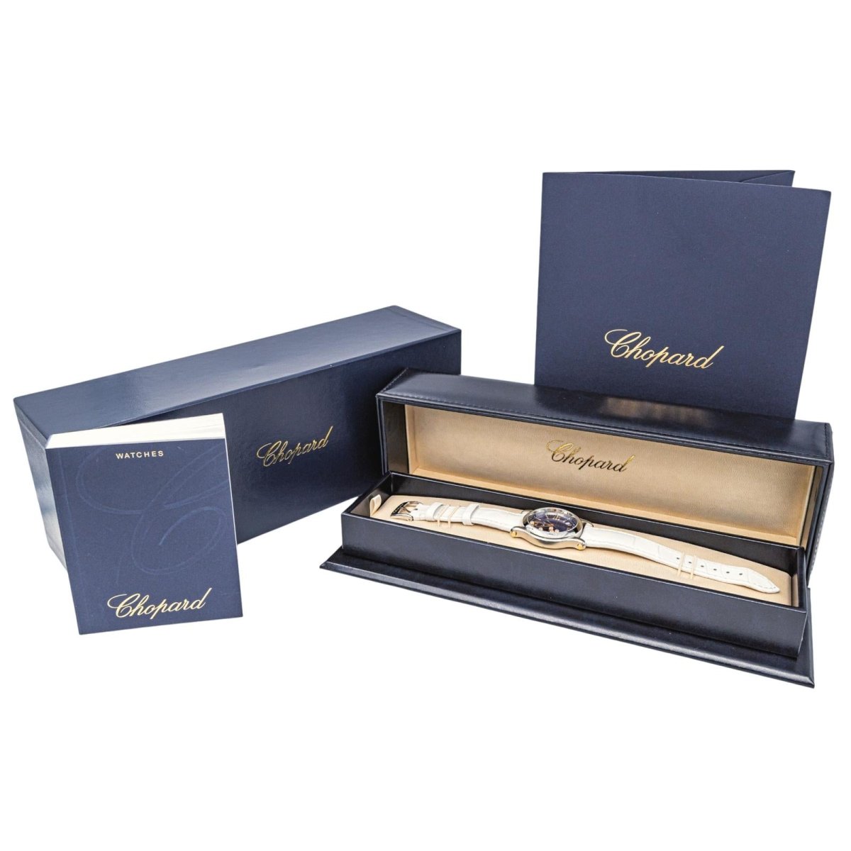 Montre CHOPARD "Happy Sport" en or rose, acier, saphir, cuir et diamants - Castafiore