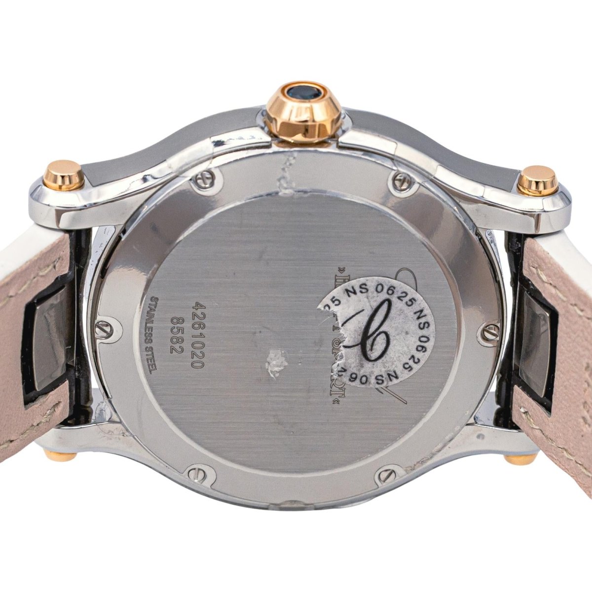 Montre CHOPARD "Happy Sport" en or rose, acier, saphir, cuir et diamants - Castafiore