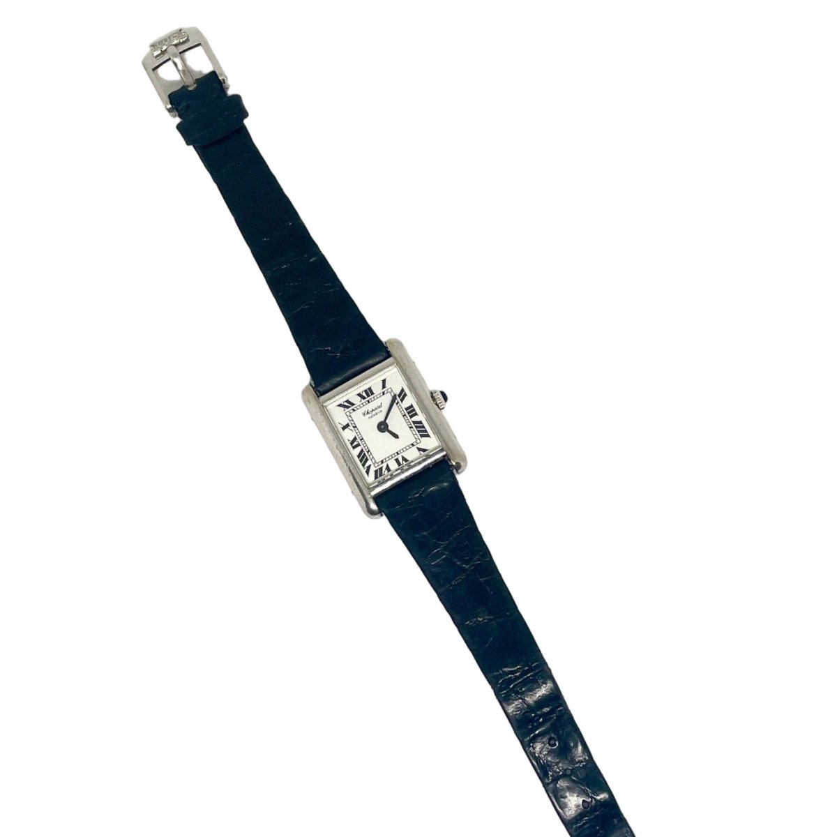 Montre CHOPARD "Tank "en or blanc et cuir - Castafiore