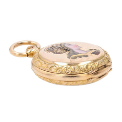 Montre de col en or jaune, émail et diamants - Castafiore