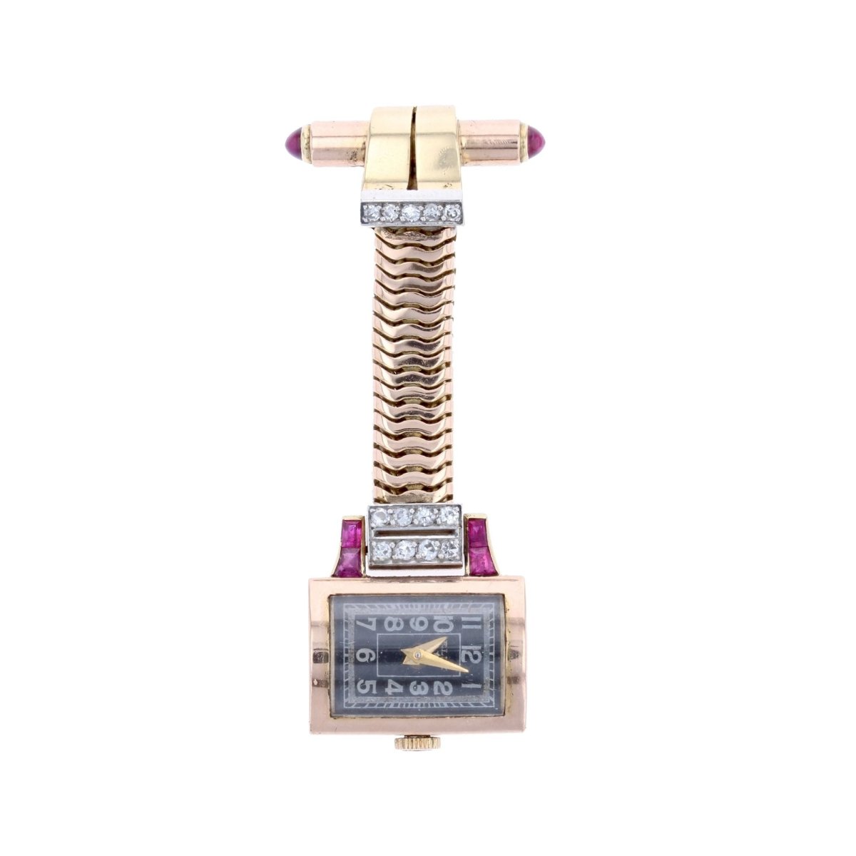 Montre ELIX Tank en or jaune et platine avec diamants et rubis - Castafiore
