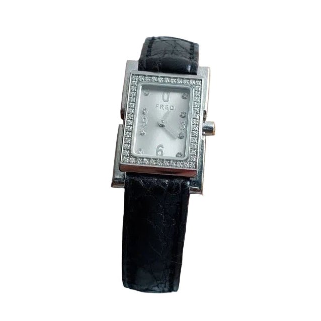 Montre FRED "Ligne 36" en acier, cuir, quartz et diamants - Castafiore