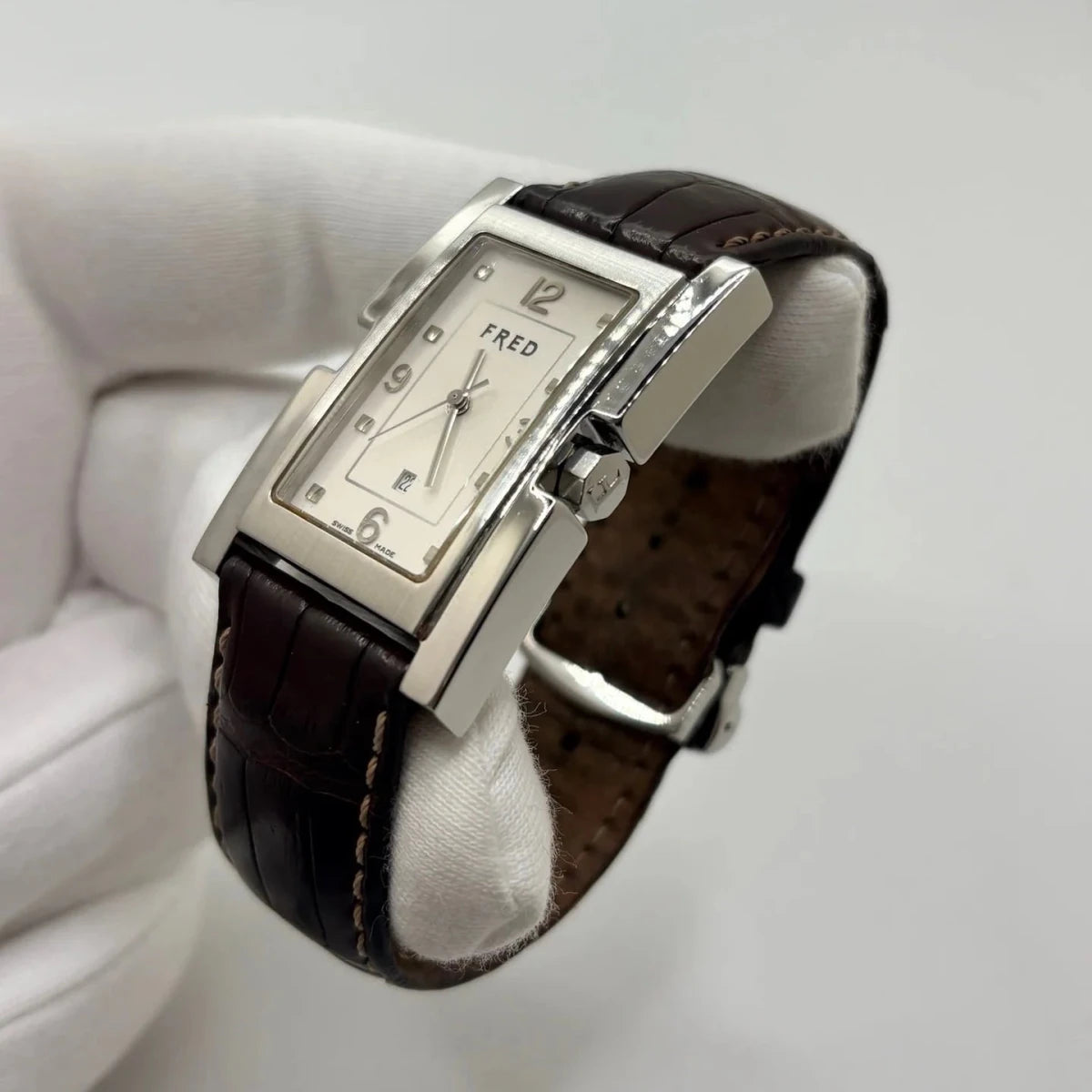 Montre FRED "Tank" en acier inoxydable et cuir - Castafiore