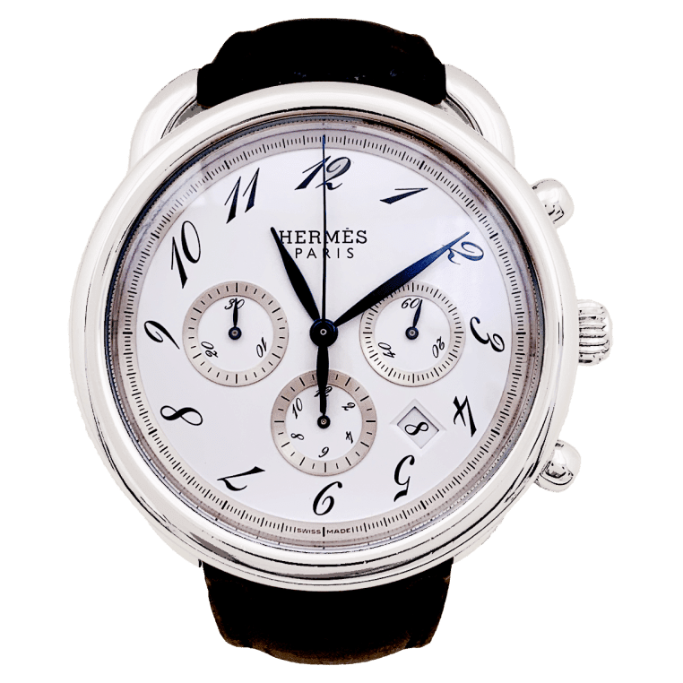 Montre HERMÈS "Arceau Chronographe" en acier et cuir - Castafiore