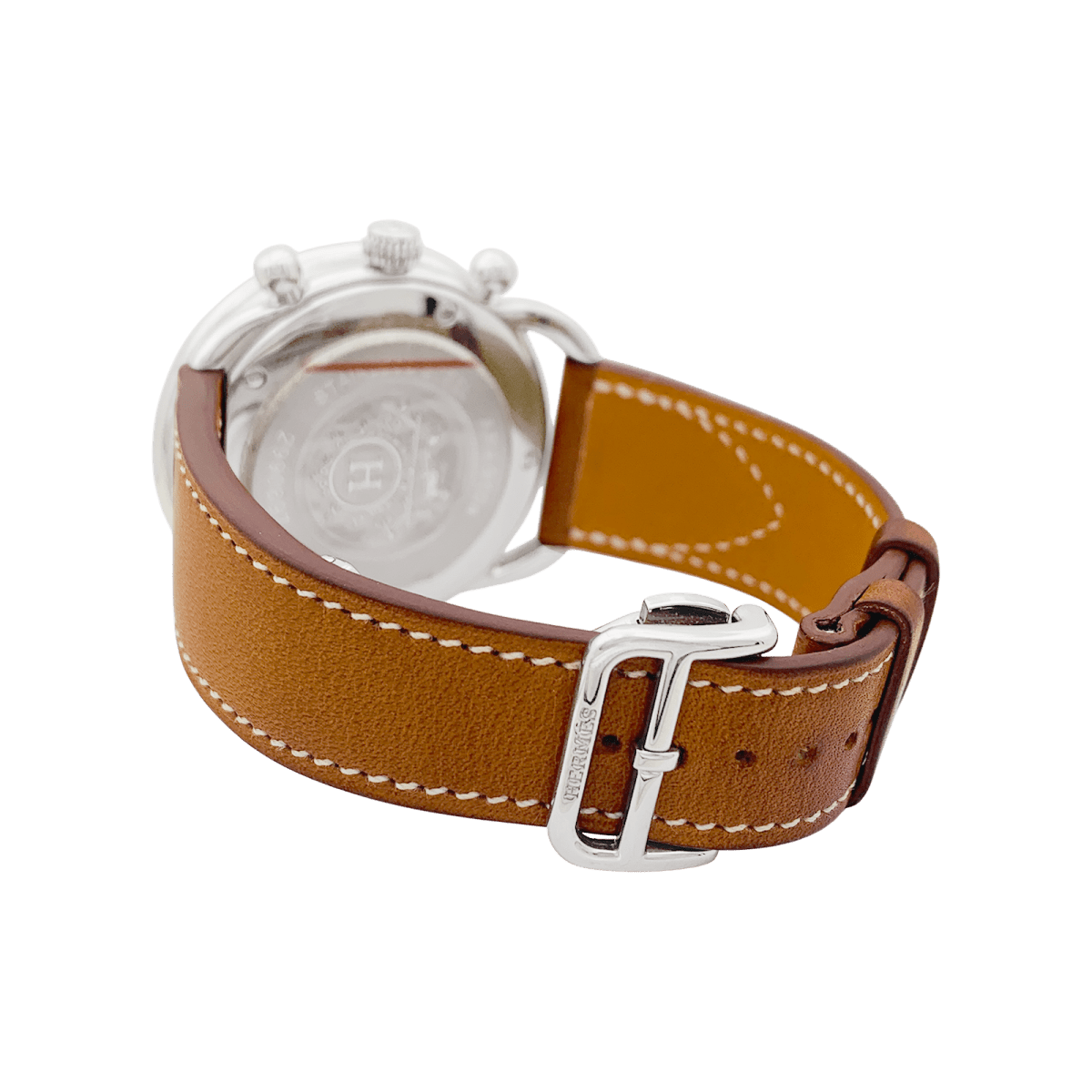 Montre Hermès, "Arceau Chronographe" en acier et cuir. - Castafiore