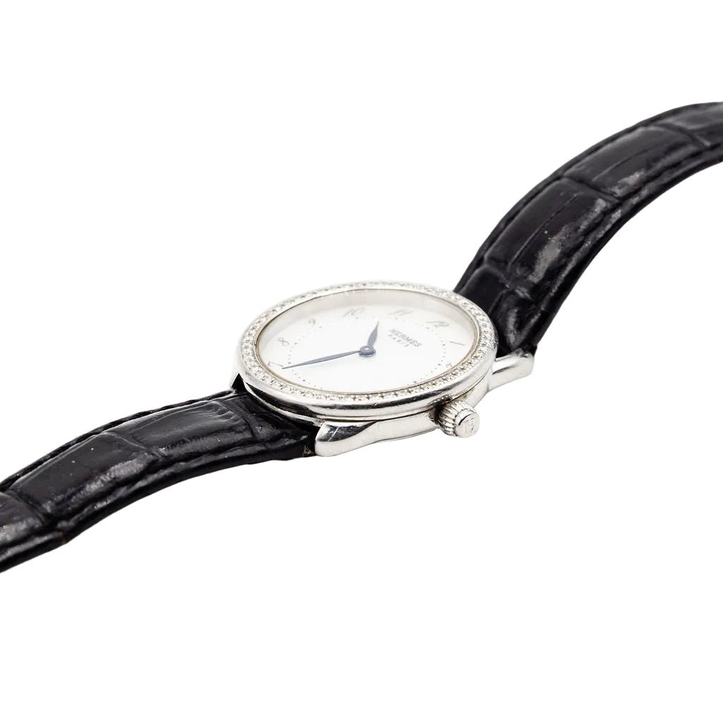 Montre HERMÈS "Arceau" en acier, nacre, diamants et cuir - Castafiore