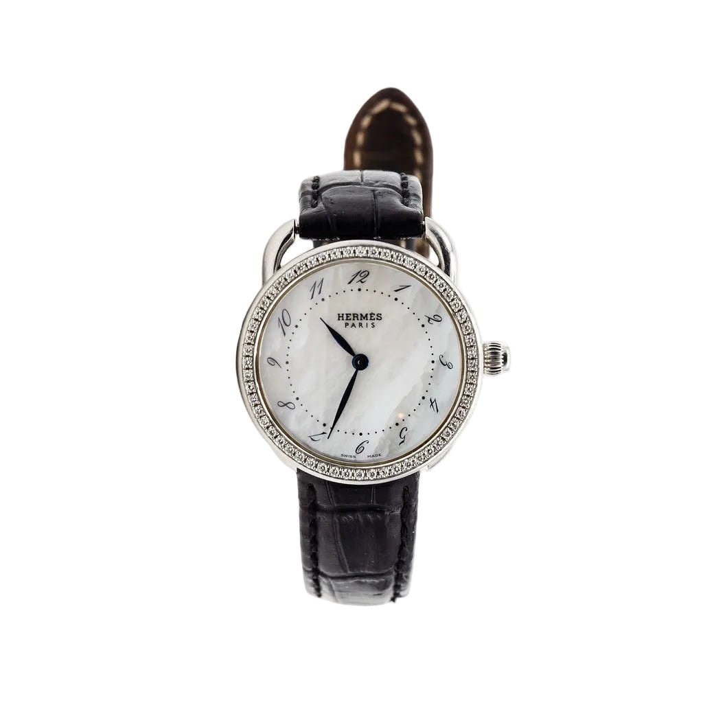 Montre HERMÈS "Arceau" en acier, nacre, diamants et cuir - Castafiore