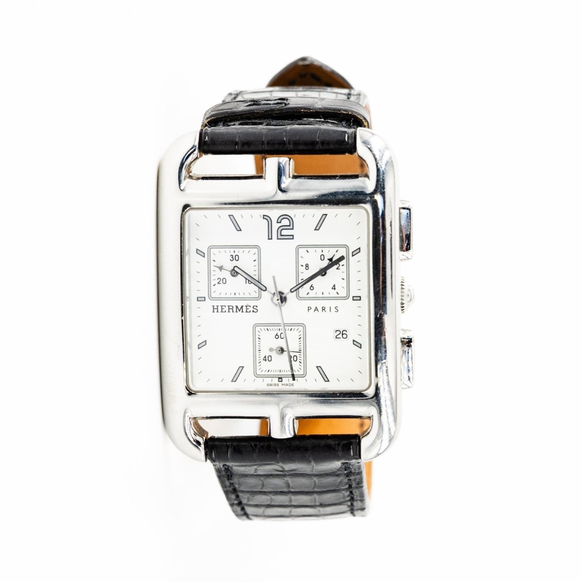 Montre HERMÈS "Cape Cod Chrono" en acier et cuir - Castafiore