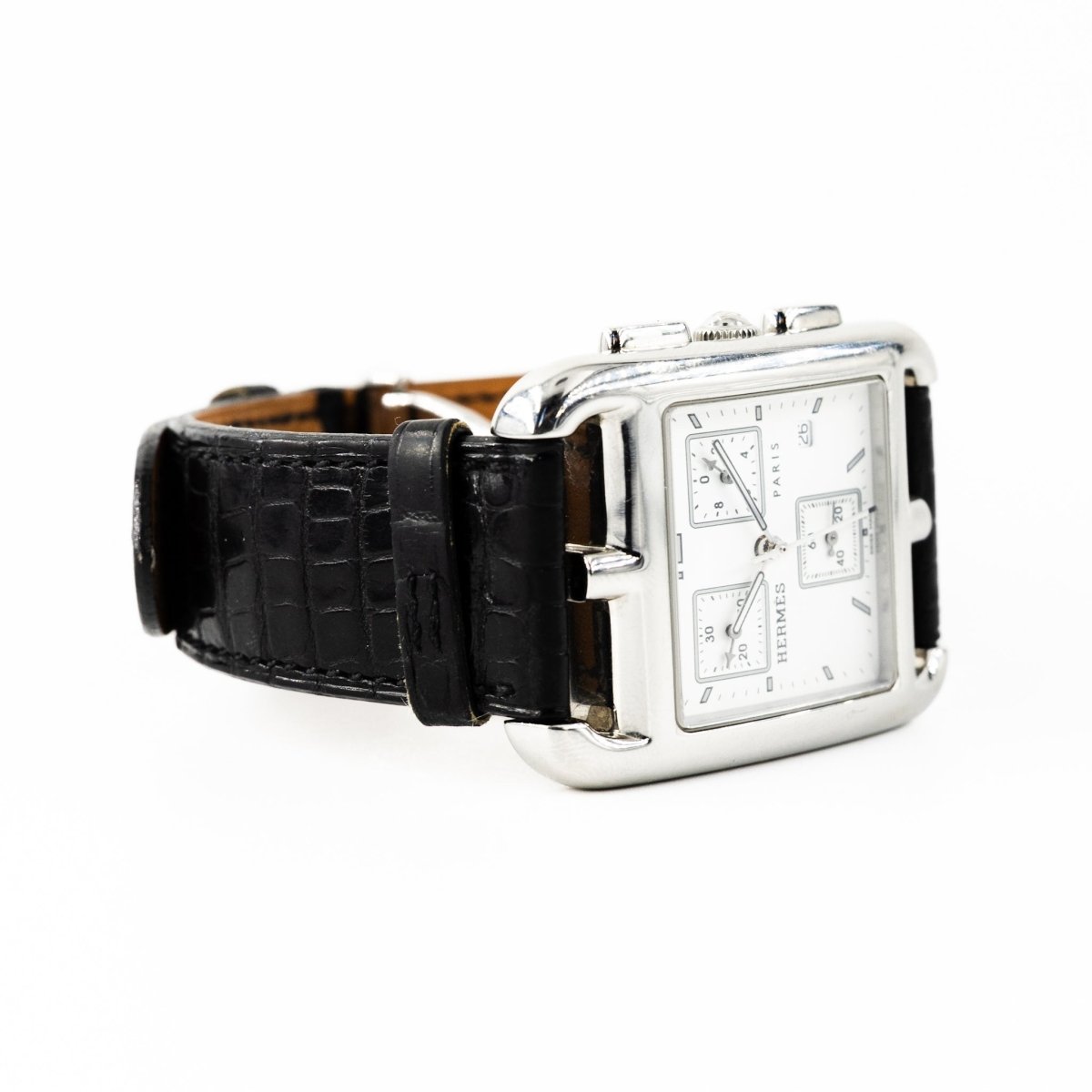Montre HERMÈS "Cape Cod Chrono" en acier et cuir - Castafiore