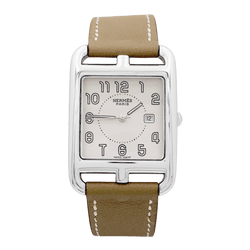 Montre HERMÈS "Cape Cod" en acier, argent et cuir - Castafiore