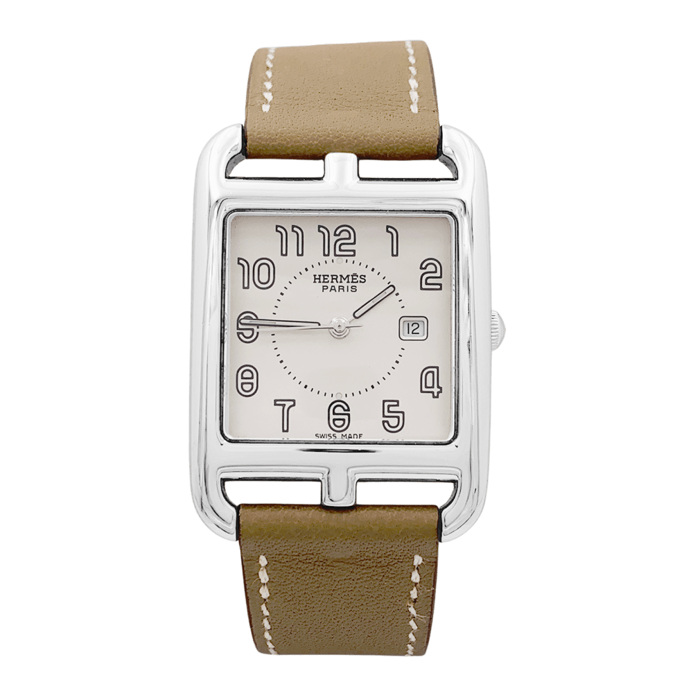 Montre HERMÈS "Cape Cod" en acier, argent et cuir - Castafiore
