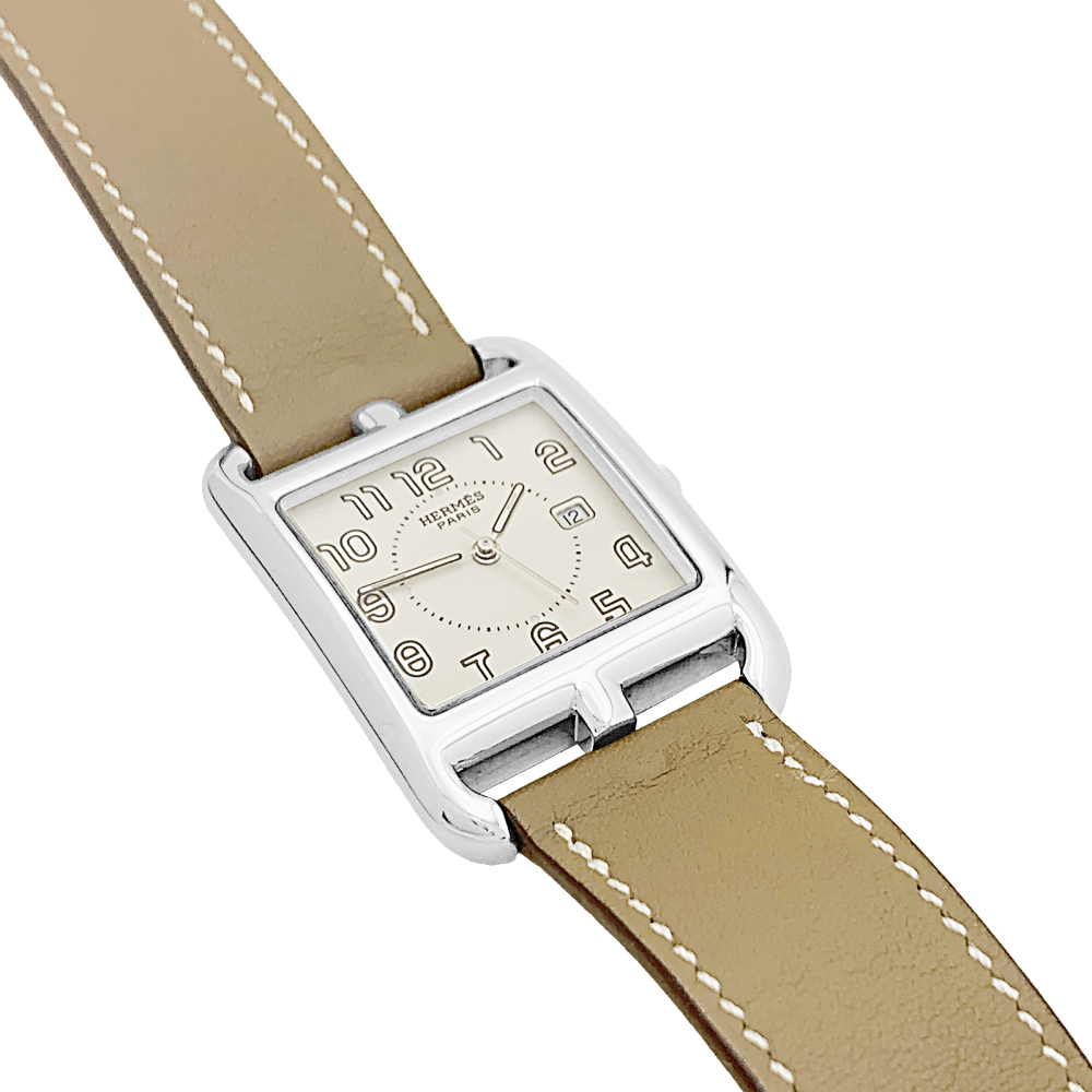 Montre HERMÈS "Cape Cod" en acier, argent et cuir - Castafiore