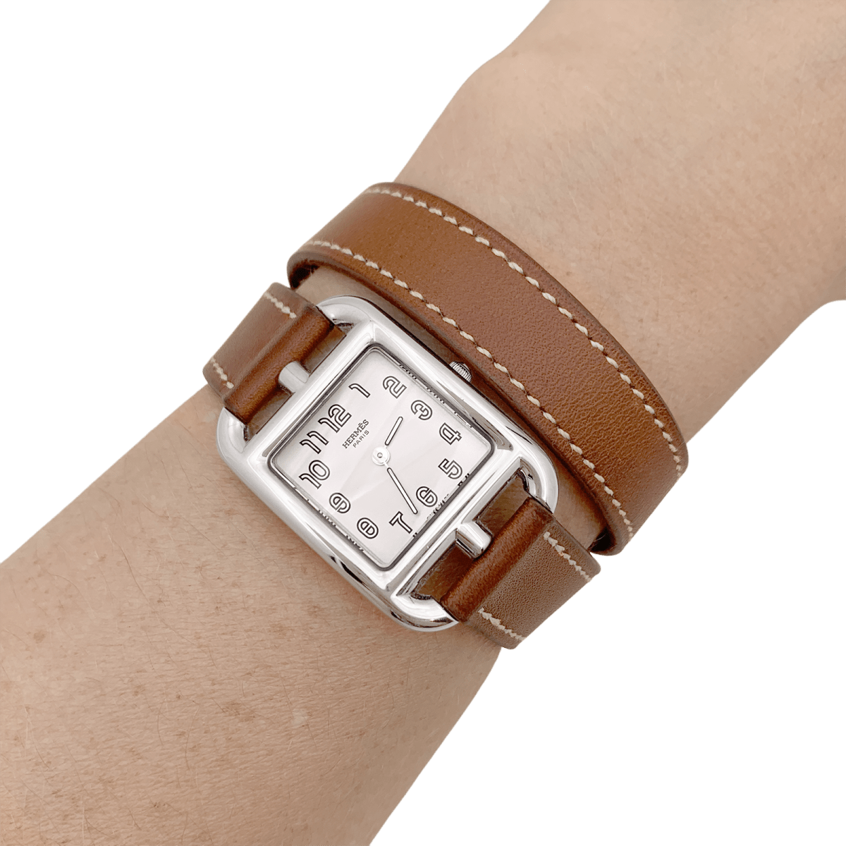 Montre HERMÈS "Cape Cod" en argent, acier et cuir - Castafiore