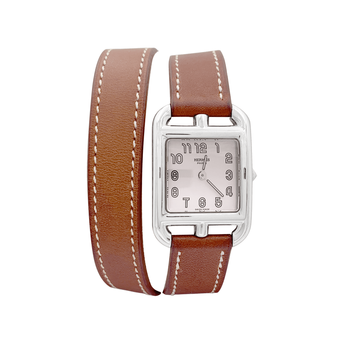 Montre HERMÈS "Cape Cod" en argent, acier et cuir - Castafiore