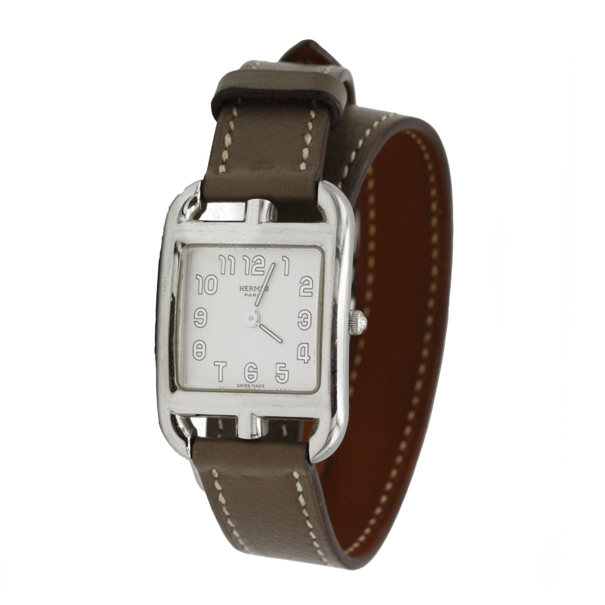 Montre HERMÈS "Cape Cod" en cuir et acier - Castafiore