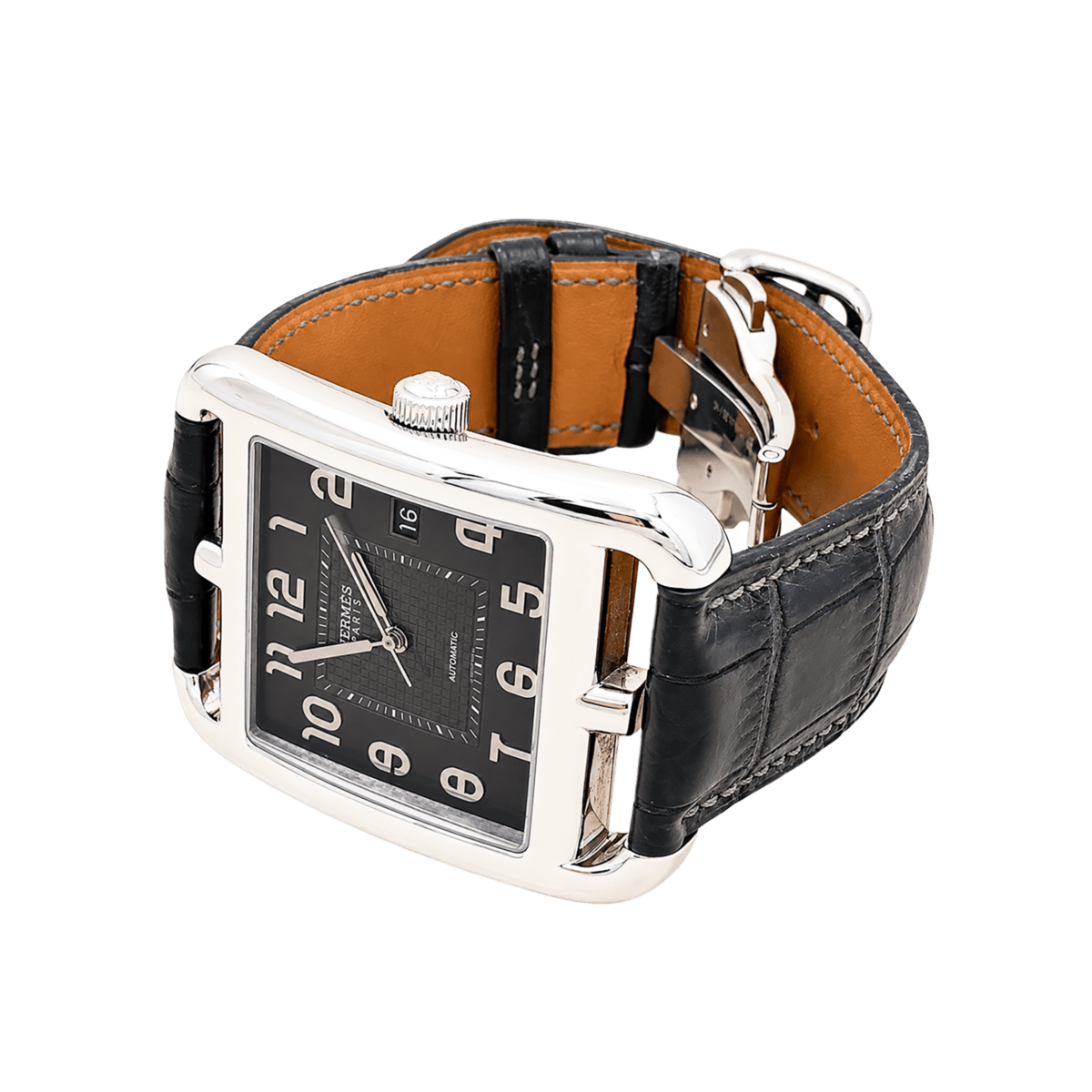 Montre HERMÈS "Cape Cod" GM en acier et cuir - Castafiore