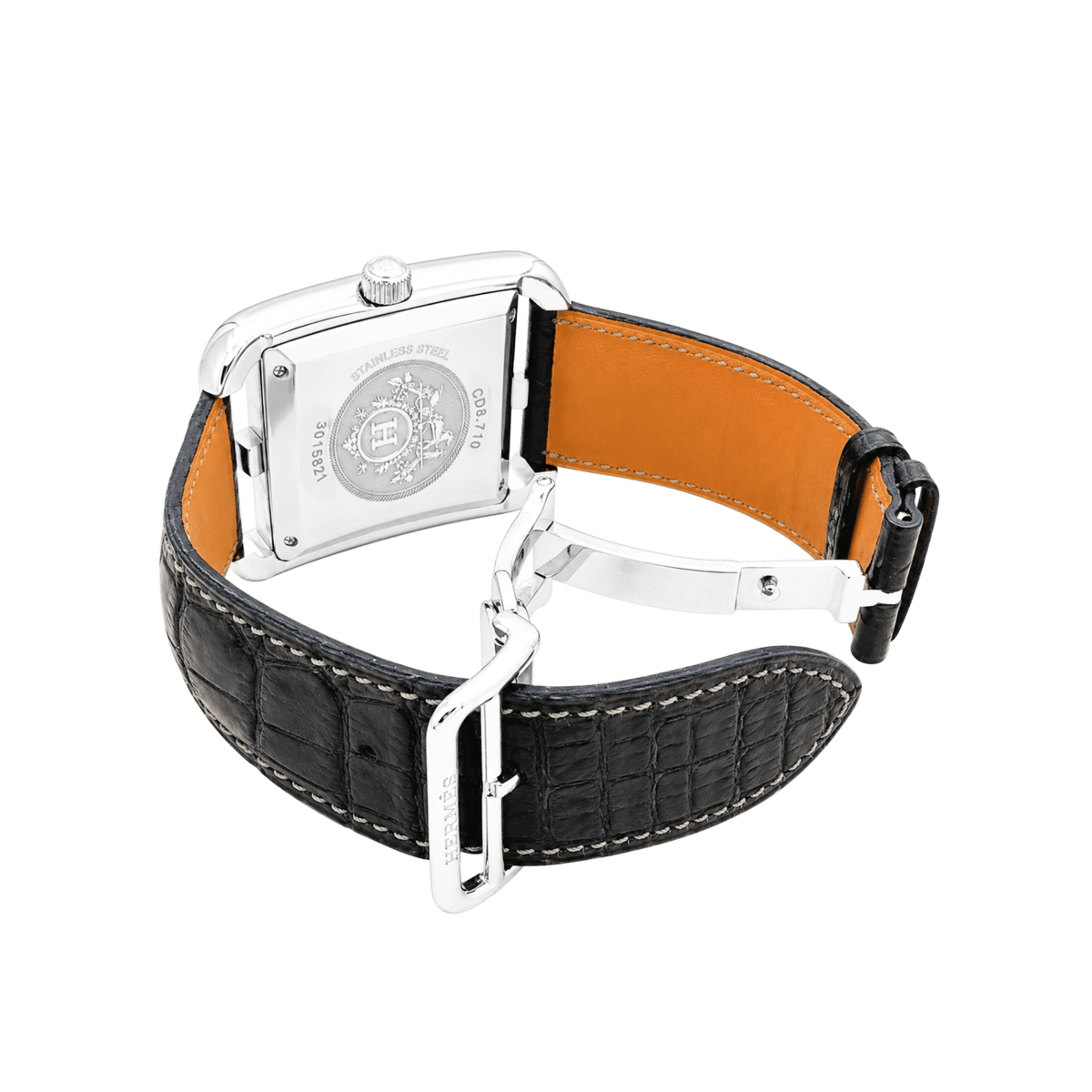 Montre HERMÈS "Cape Cod" GM en acier et cuir - Castafiore