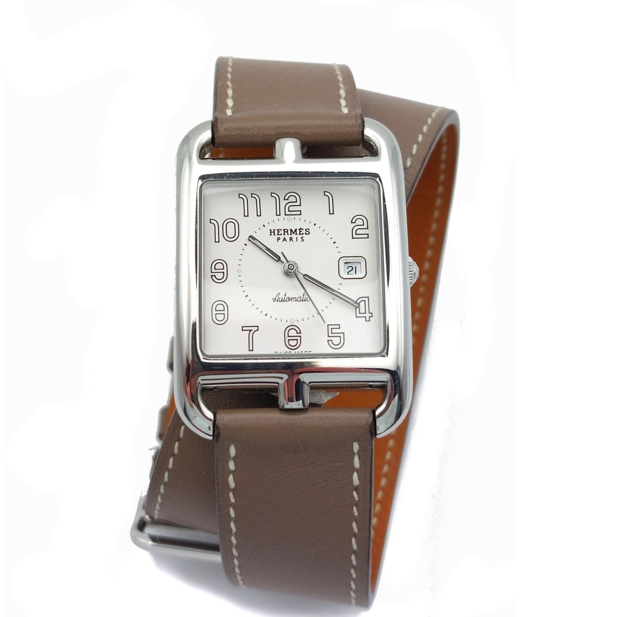 Montre HERMÈS "Cape Cod" GM en acier et cuir - Castafiore