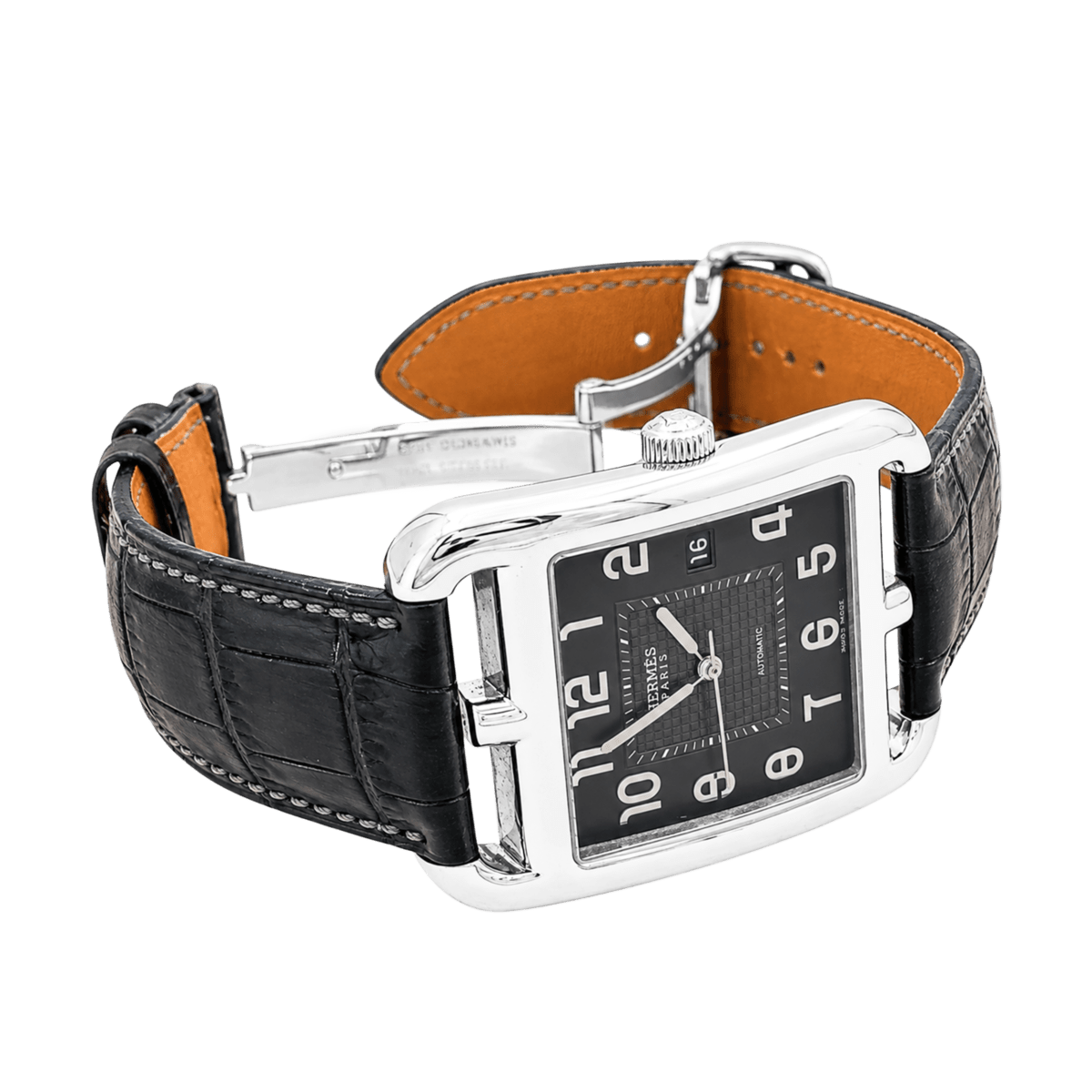 Montre HERMÈS "Cape Cod" GM en acier et cuir - Castafiore