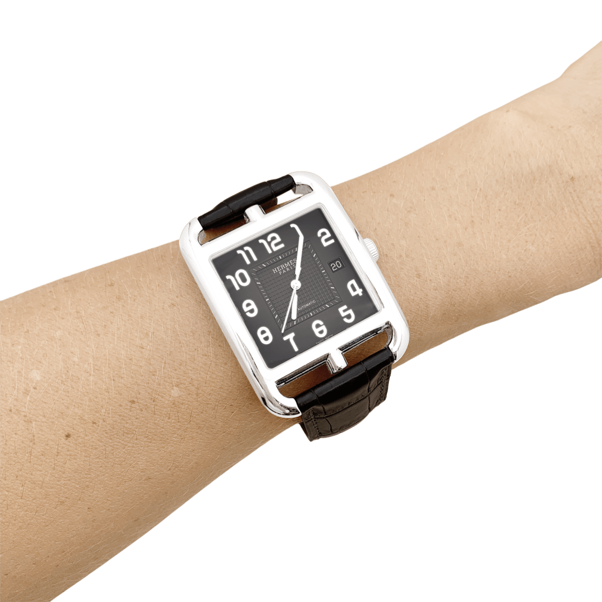 Montre HERMÈS "Cape Cod" GM en acier et cuir - Castafiore