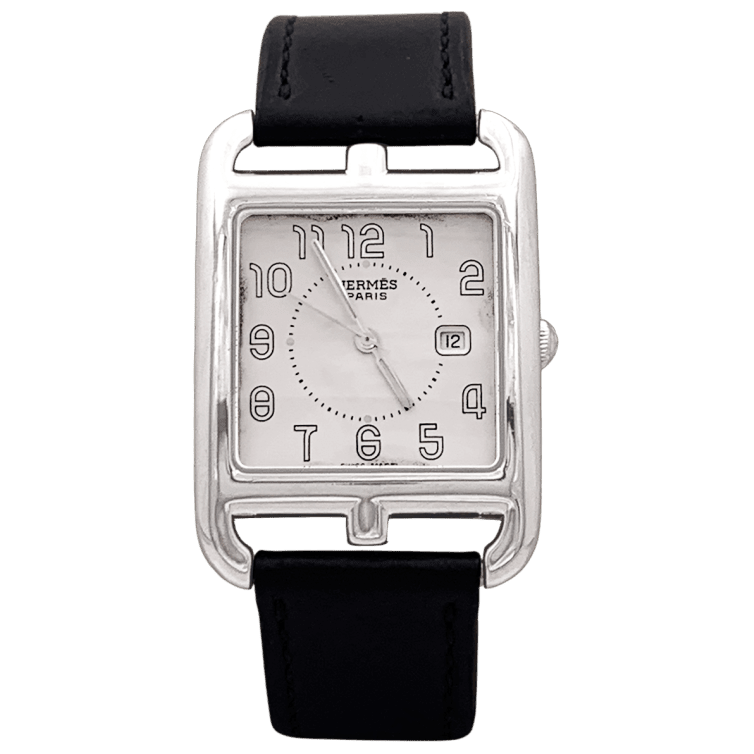 Montre HERMÈS "Cape Cod" GM en acier et cuir - Castafiore