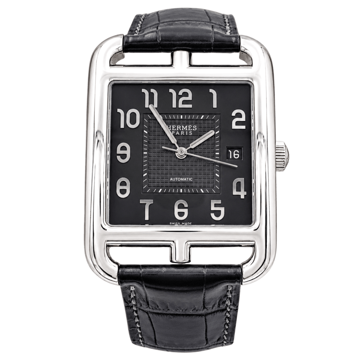 Montre HERMÈS "Cape Cod" GM en acier et cuir - Castafiore