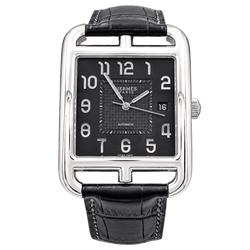 Montre HERMÈS "Cape Cod" GM en acier et cuir - Castafiore