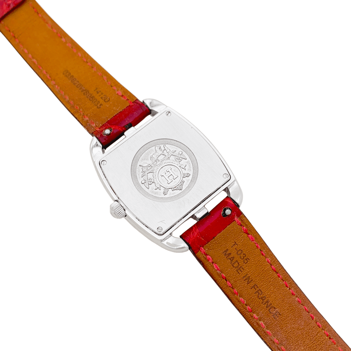 Montre Hermès, "Cape Cod Tonneau", en acier et diamants sur cuir. - Castafiore