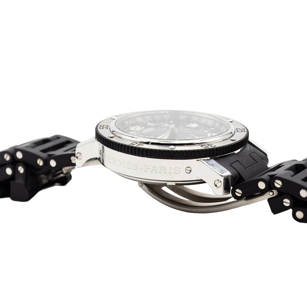 Montre HERMÈS "Clipper Chrono" en acier et caoutchouc - Castafiore