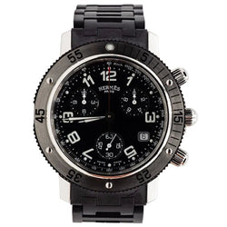 Montre HERMÈS "Clipper Chrono" en acier et caoutchouc - Castafiore