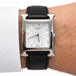 Montre HERMÈS "Collection H" en acier et cuir - Castafiore