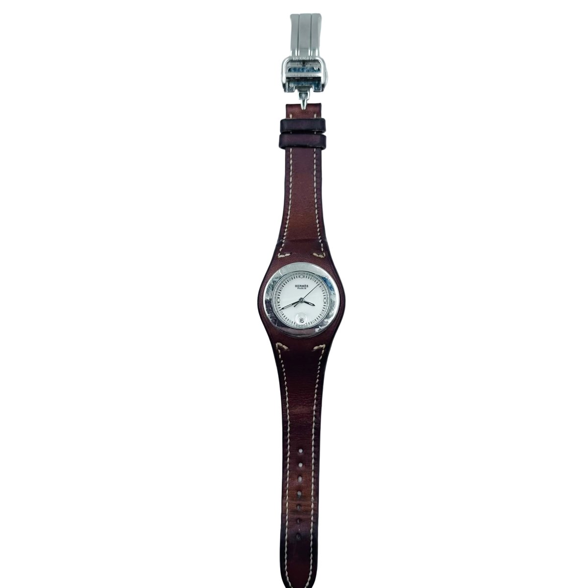 Montre HERMÈS "Harnais" en cuir et acier - Castafiore