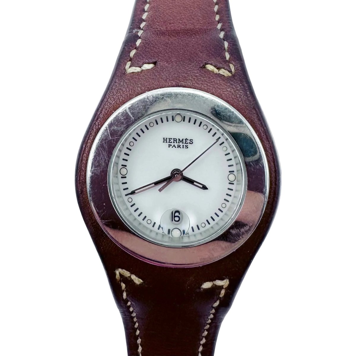 Montre HERMÈS "Harnais" en cuir et acier - Castafiore