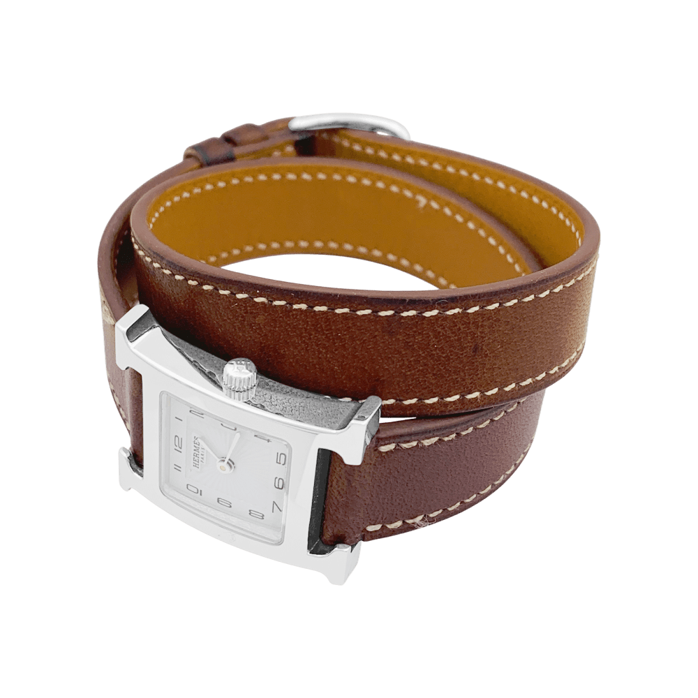 Montre HERMÈS "Heure H" en acier et cuir - Castafiore