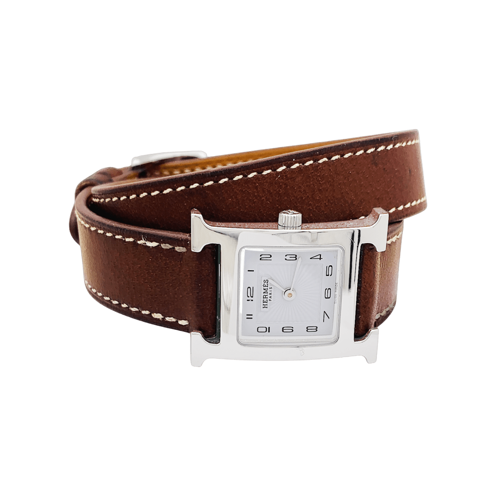 Montre HERMÈS "Heure H" en acier et cuir - Castafiore