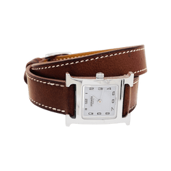 Montre HERMÈS "Heure H" en acier et cuir - Castafiore
