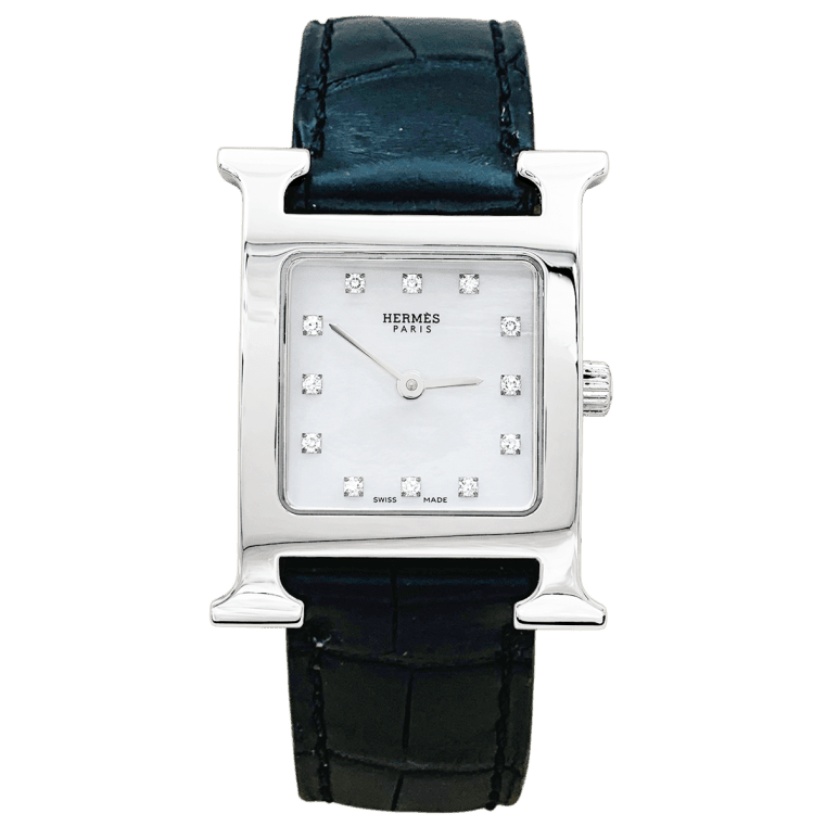 Watch Hermès woman, "Heure H", steel, mother-of-pearl and diamonds.